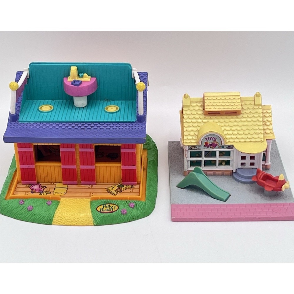Vintage Bluebird Polly Pocket Toy Shop 1993 & Pony Ride House 1998‎ Compact Lot